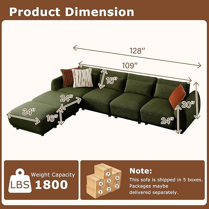 U Shaped Cloud Sectional, Convertible L Shaped Couch