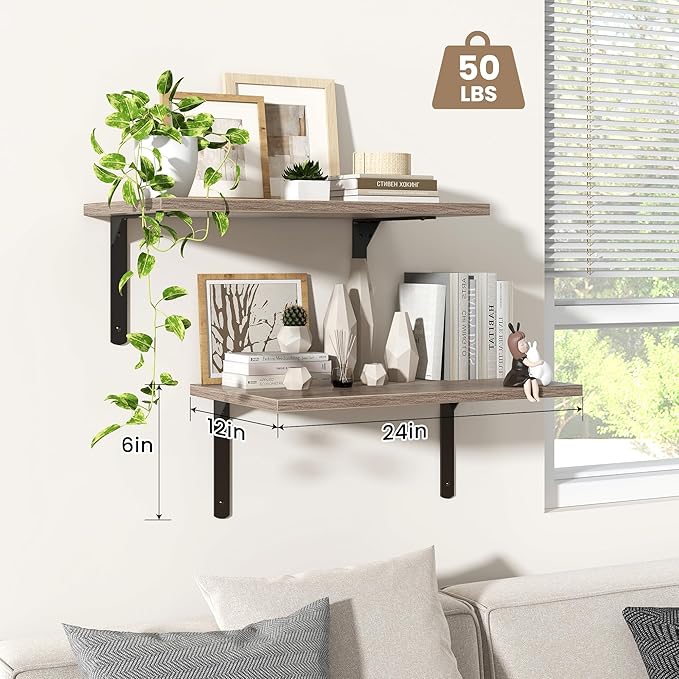 Fun Memories Floating Shelves for Wall, 12 Inch Deep Floating Shelves Set of 2