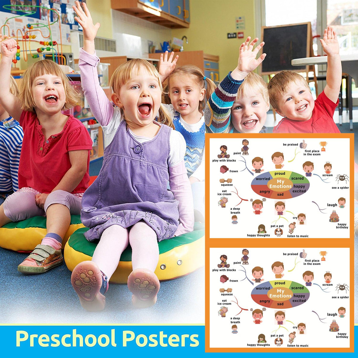 SANTSUN My Emotions Mind Mapping| Educational Posters for Toddlers and Kids | English Teaching Aid Tool| Handy Wall English Charts Reference for Students| Great for School Classroom Décor(17x24in)