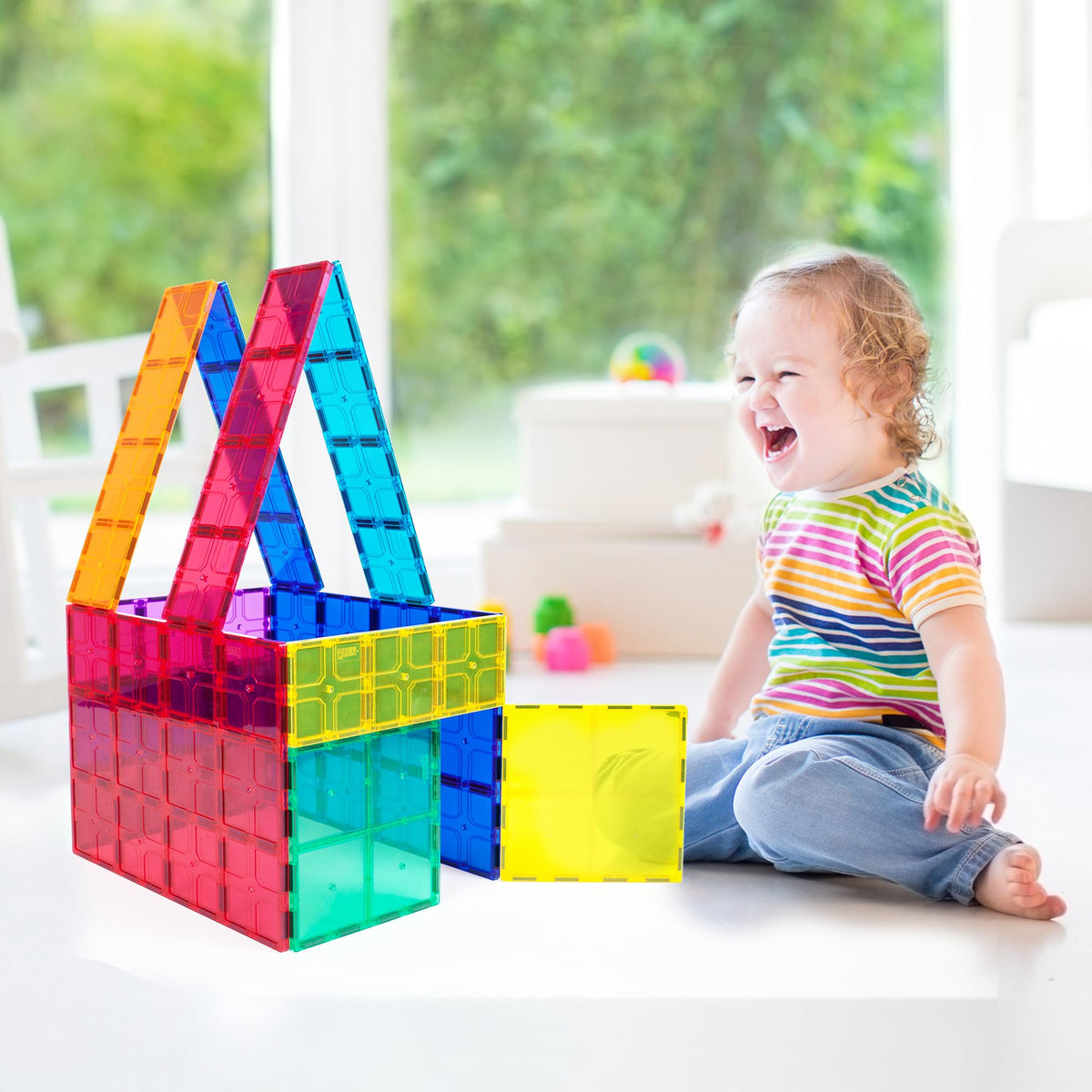 PicassoTiles 12pc Supersized Magnetic Building Tile Base Plate Jumbo XL Foundation Stabilizer Boards STEM Engineering Construction Kit for Kids Educational Learning Toy Magnet Blocks Stacking Set PT12