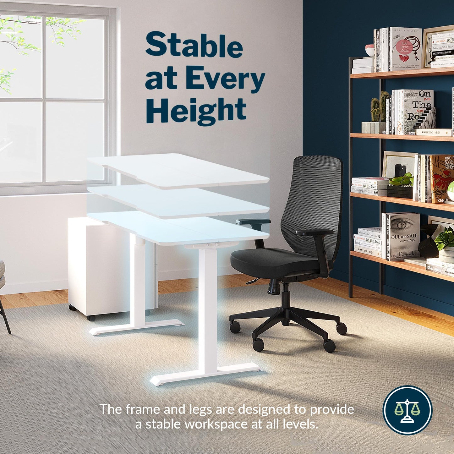 Vari Essential Electric Standing Desk for Home Office – 48x24 Sit-Stand VariDesk, 4 Memory Height Presets, 2-Piece Laminate Wood Top, Sturdy T-Style Legs, Supports 150 Lbs + Easy Assembly (White)