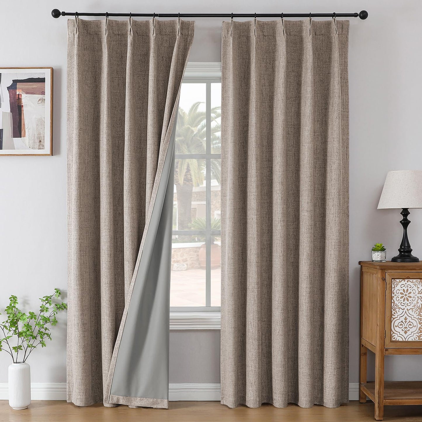 Joydeco Pinch Pleated Curtains - 100% Blackout for Bedroom, Linen Curtains 40" W x 90" L, Thermal Insulated 2 Panels Light Blocking Drapes, Back Tabs for Living Room