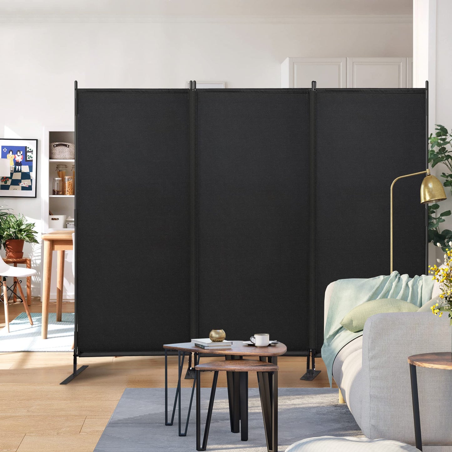 JAXPETY Room Divider Panel 6Ft Privacy Screen Wall Dividers for Room Separation Flexible Partition Folding Portable Room Partition for Office 88" W x 73" H, Black