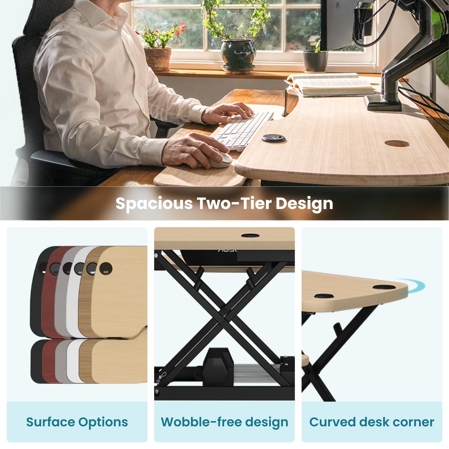 VERSADESK PowerPro Electric Standing Desk Converter - Height Adjustable Desk Riser with Keyboard Tray & USB Hub - Holds 80 lbs - Ergonomic Sit Stand Workstation for Home & Office | Maple (40” x 24”)