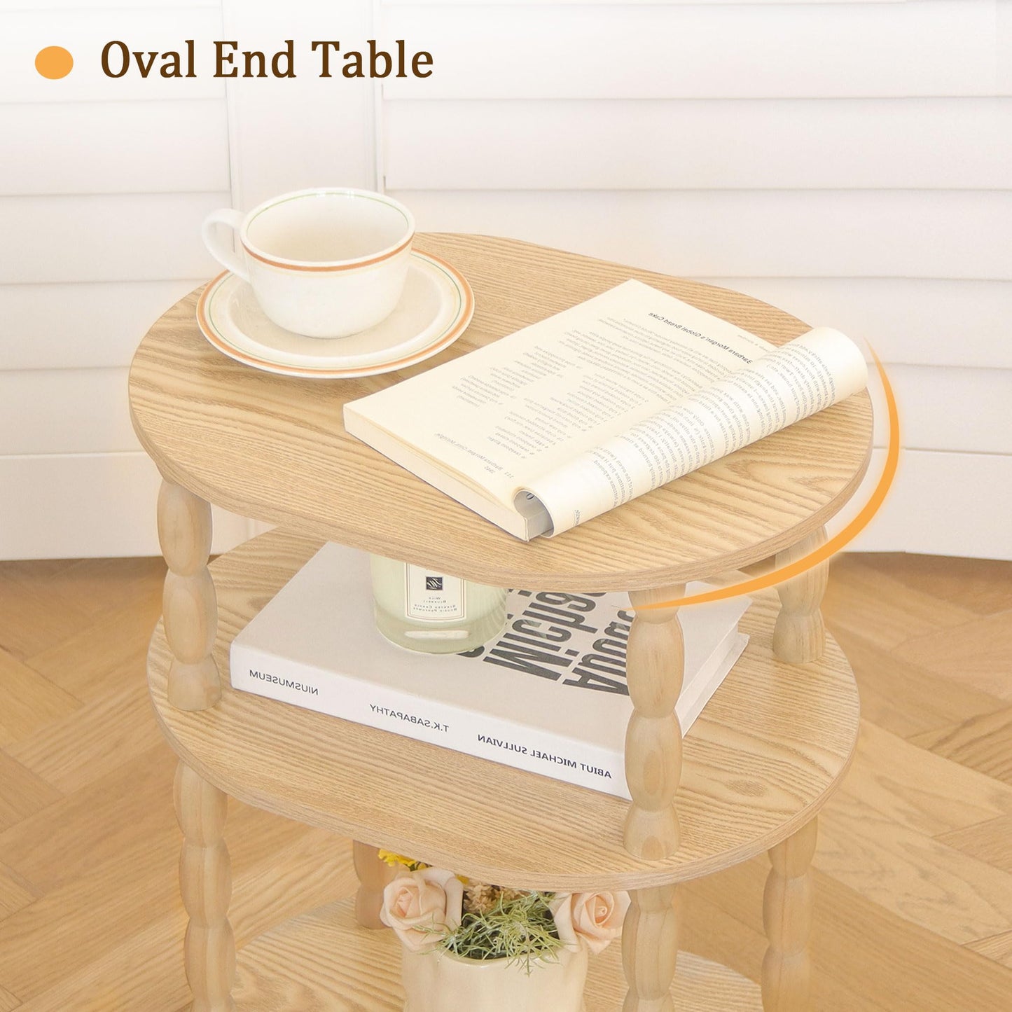 MaxSmeo End Table, Small Oval Side Table for Small Spaces, Modern Night Stand Accent Table for Living Room, Bedroom, Natural