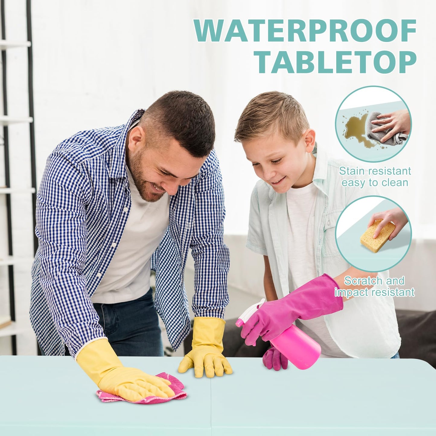 SculPong 4 FT Folding Table with Carry Handle, Portable Fold-in-Half Plastic Table, Rectangle Foldable Table for Indoor/Outdoor Blue