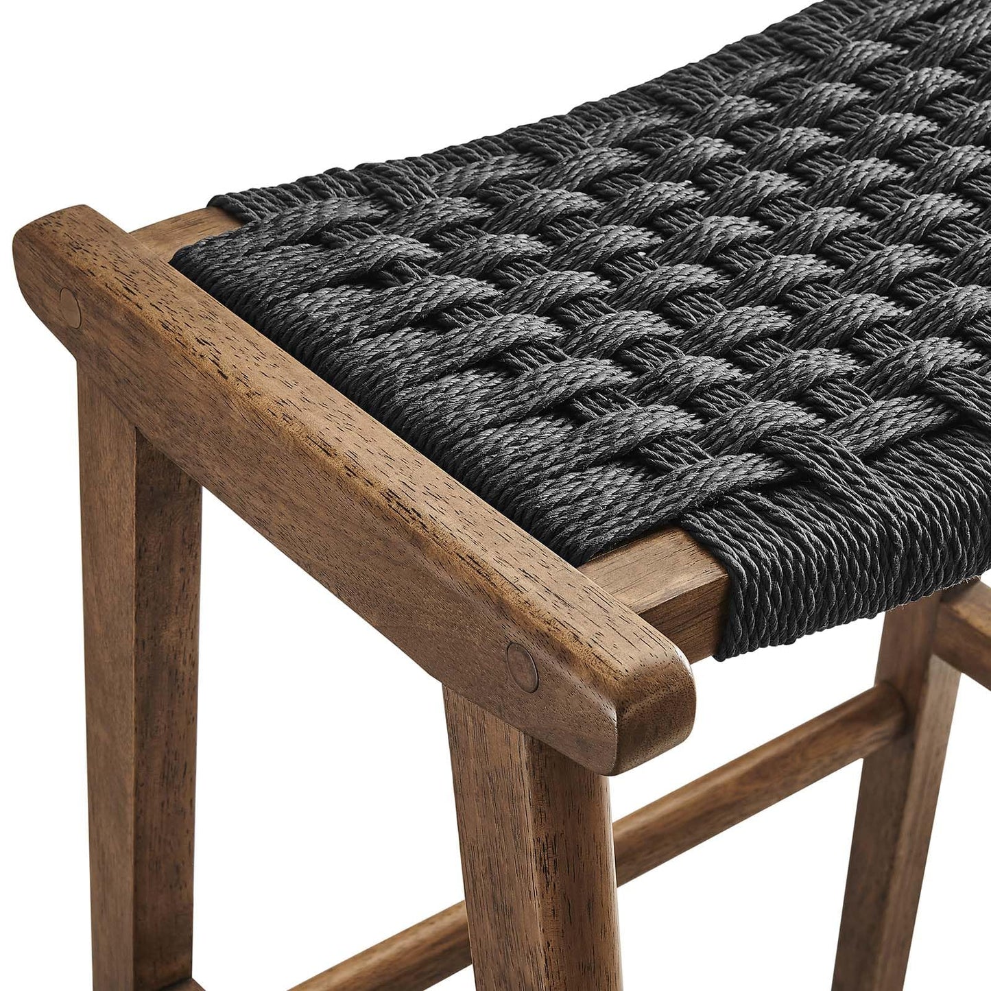 Modway Saoirse Woven Rope Wood Bar Stool - Set of 2 in Walnut Black