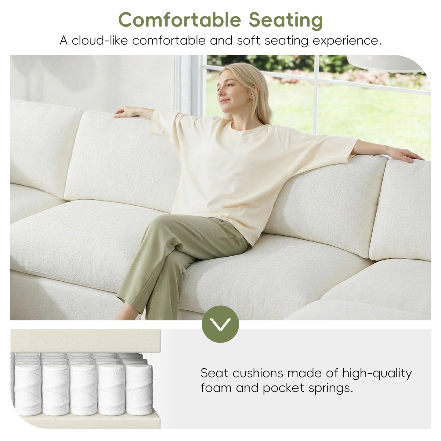 129-Inch U Shaped Sectional Cloud Couches with Movable Ottoman, Oversized Chenille Upholstered 6 Seat Modular Sofa Convertible Sleeper Couch for Living Room Office