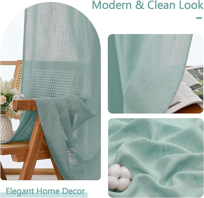 Chyhomenyc Aqua Green Semi Sheer Curtains 84 Inches Long 2 Panels Set, Light