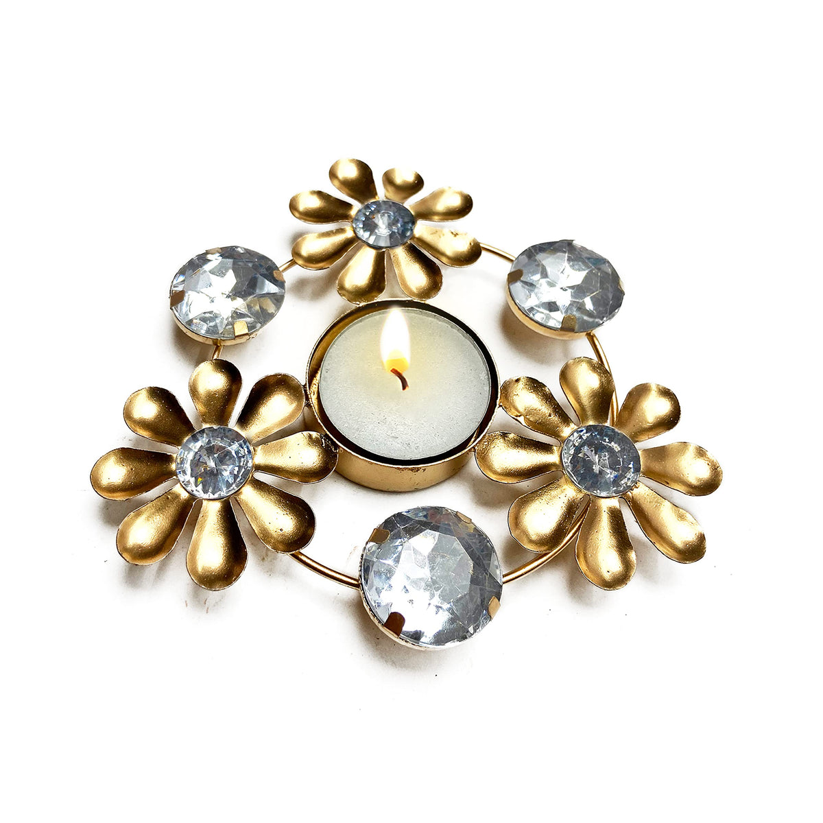 Craftsman Decoration Beautiful Christmas Tea Light Holder with White Stones in Random Foil Paint. Tea Light Holder/Christmas Decoration (2, White)