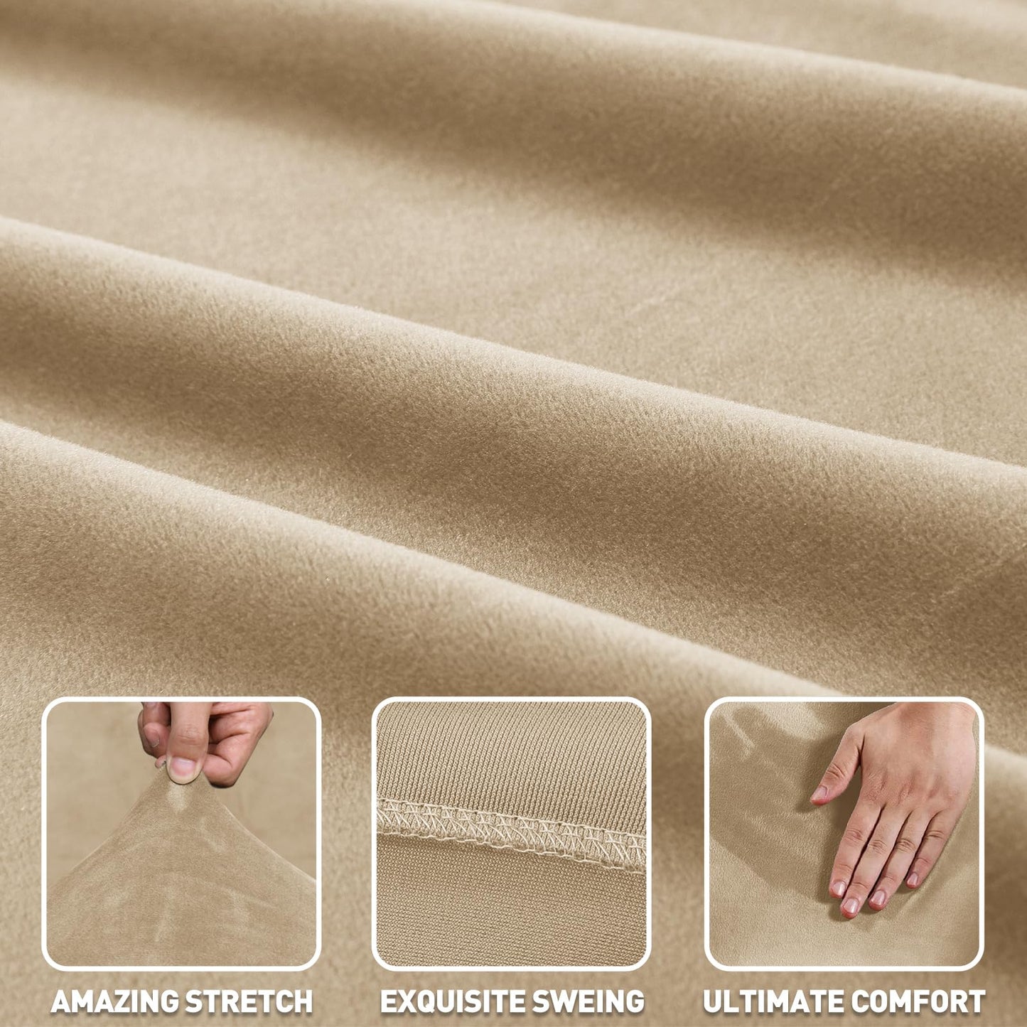 ZNSAYOTX 2026 Soft Velvet Sectional Couch Covers, Luxury Plush Slipcovers with Elastic Bottom for L Shape Sectional Sofa, 2 Pcs Pet Friendly Protector (3 Seat Couch + 2 Seat Chaise, Camel)