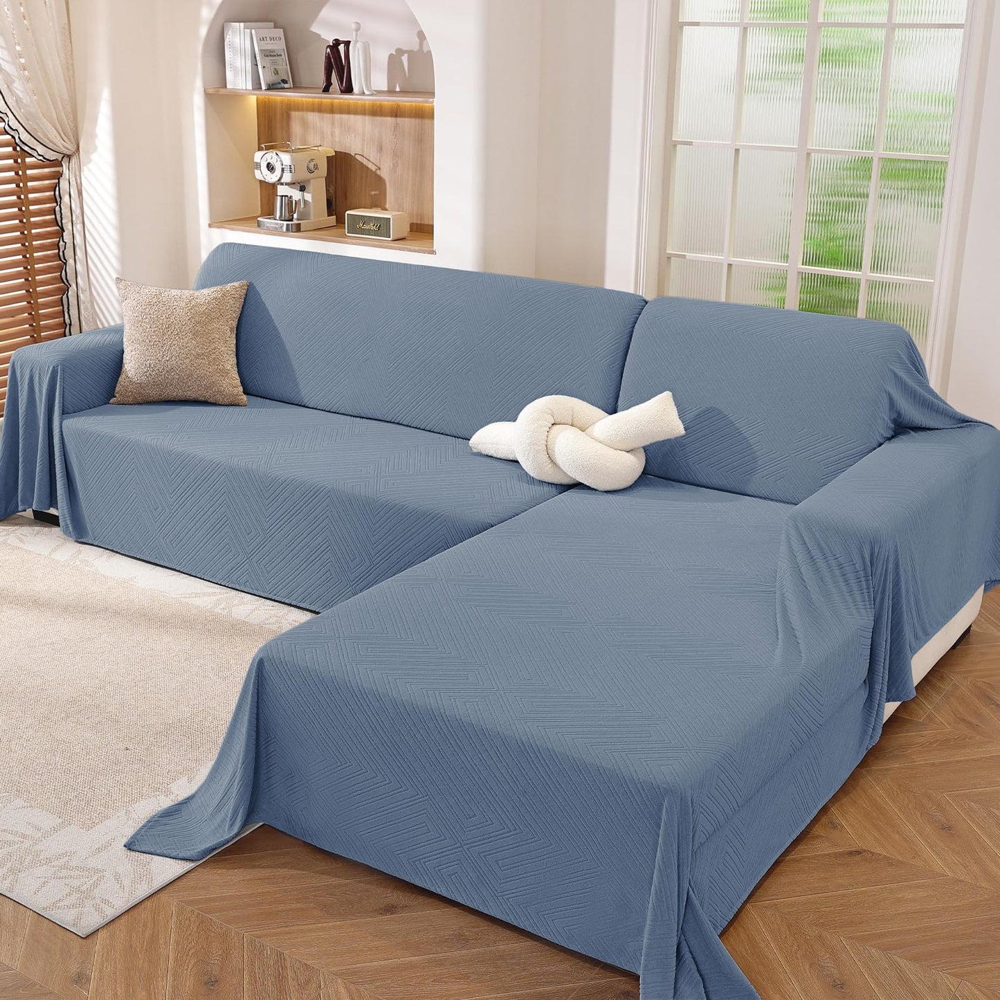 CYCMACO Sectional Couch Covers for Dogs 2 Pieces, Pet Couch Covers for Sectional Sofa, Washable L Shaped Couch Cover, Couch Blanket Furniture Protector (X-Large: 78" x 110" + 78" x 118", Blue)