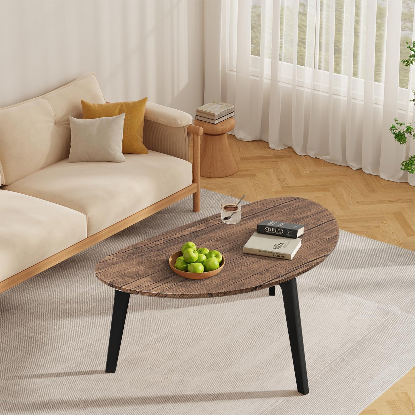Modern Coffee Table Coffee Tables for Space Unique Simple Oval Center Table with Wood Frame for Living Room 19" D x 34" W x 16" H