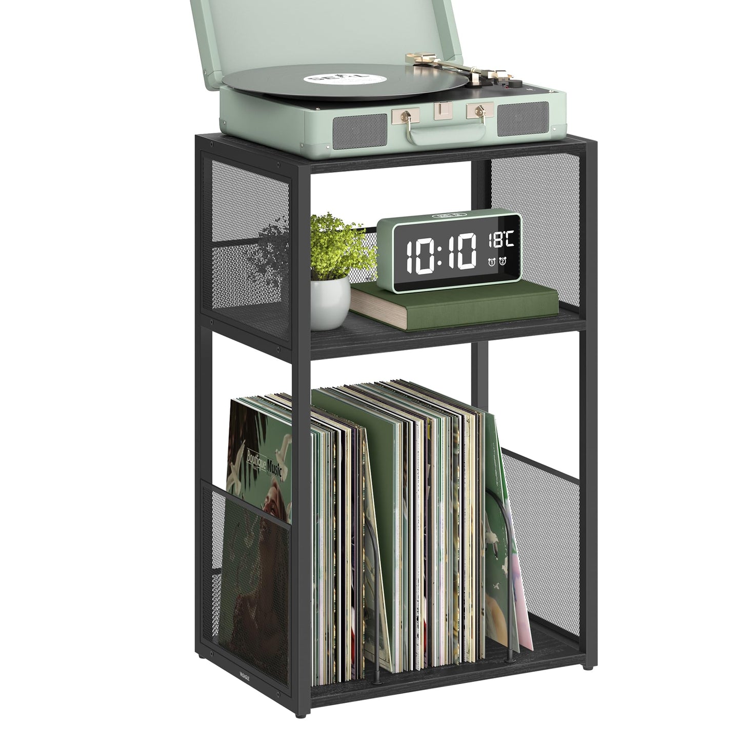 VASAGLE Record Player Stand, 3-Tier Side Table, Vinyl Record Storage up to 100 Albums, End Table for Living Room, Bedroom, Ebony Black ULET275B01