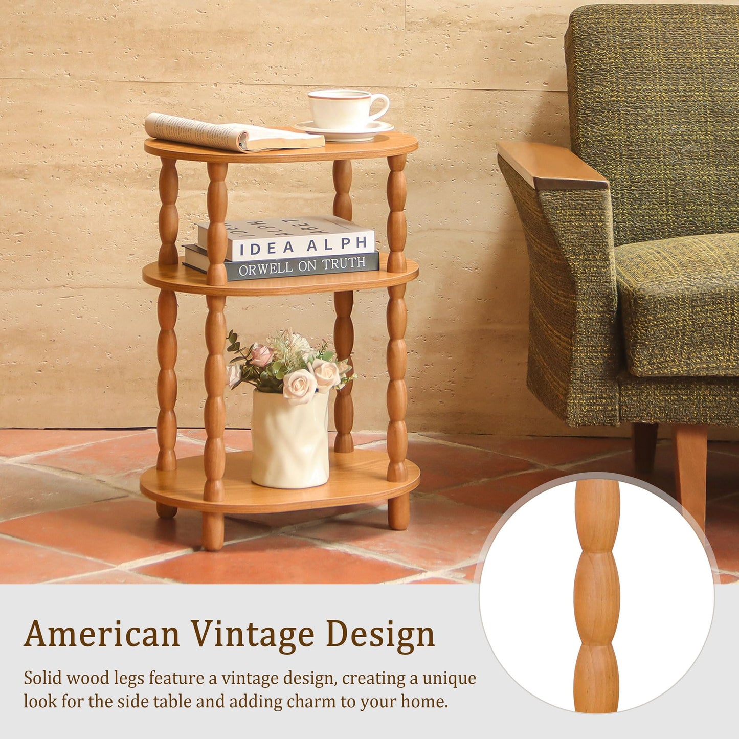 MaxSmeo End Table, Small Side Table for Small Spaces, Modern Oval Night Stand Accent Table for Living Room, Bedroom, Brown