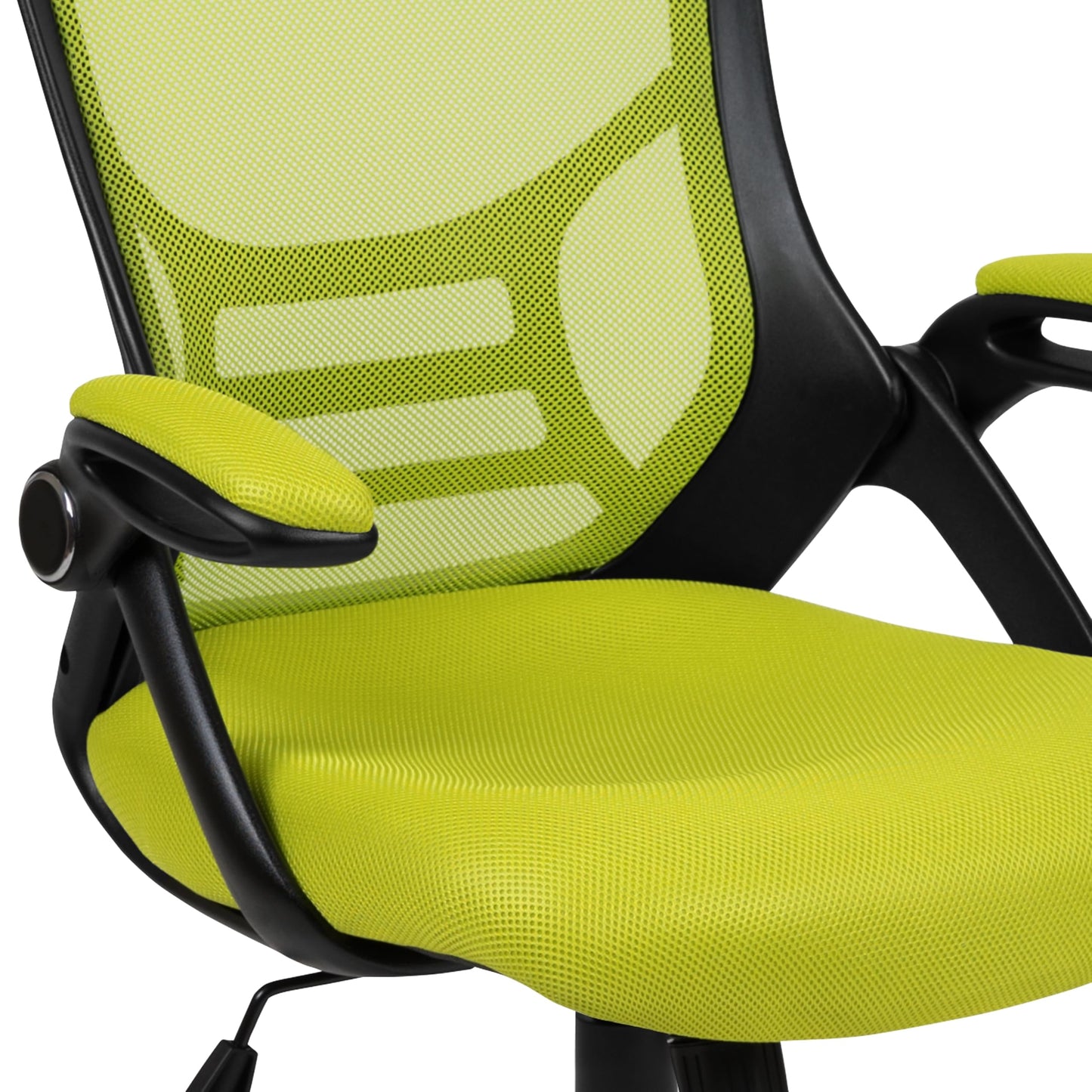 Flash Furniture Porter Mesh High Back Ergonomic Swivel Office Chair with Lumbar Support, Flip-Up Arms, Tilt Lock/Tilt Tension, Height Adjustable, Black/Green Frame