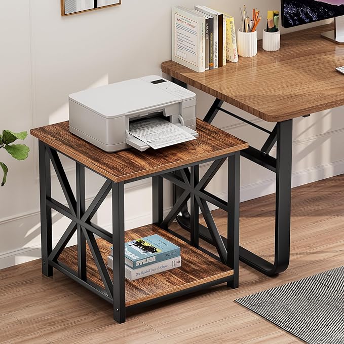 GreenForest End Table with 2-Tier Storage Shelf, 24 inch Large Side Table