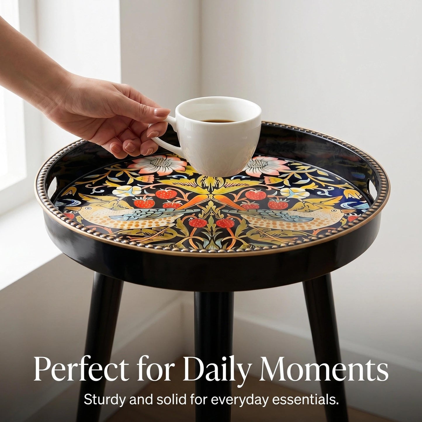 Zosenley Round Indoor Side Tables with Detachable Wooden 3 Legs, Versatile Tray Table, Perfect for Round Coffee Table Tea, and Relaxation Time 17.7 Inch (Strawberry)