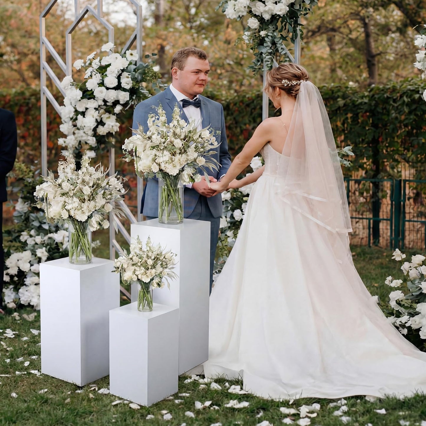 Zonon 3 Pcs Square Pedestal Stands for Party, Metal Display Stands Pillars for Wedding Bridal Ceremony Baby Shower Birthday Party Decorations, 29.5*13.4''(L), 23.6*11.8''(M), 19.7*10.2''(S)(White)