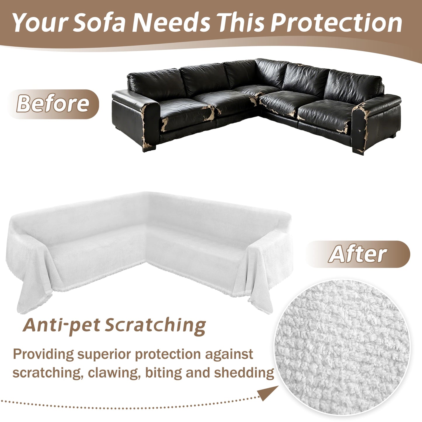 Arfntevss Corner Sectional Couch Covers L Shape Plush Sofa Cover with Tassel Thick Soft Couch Cover for Sectional Sofa U Shaped Slipcovers Washable Dog Furniture Protector (71" x 252", Pale Gray)