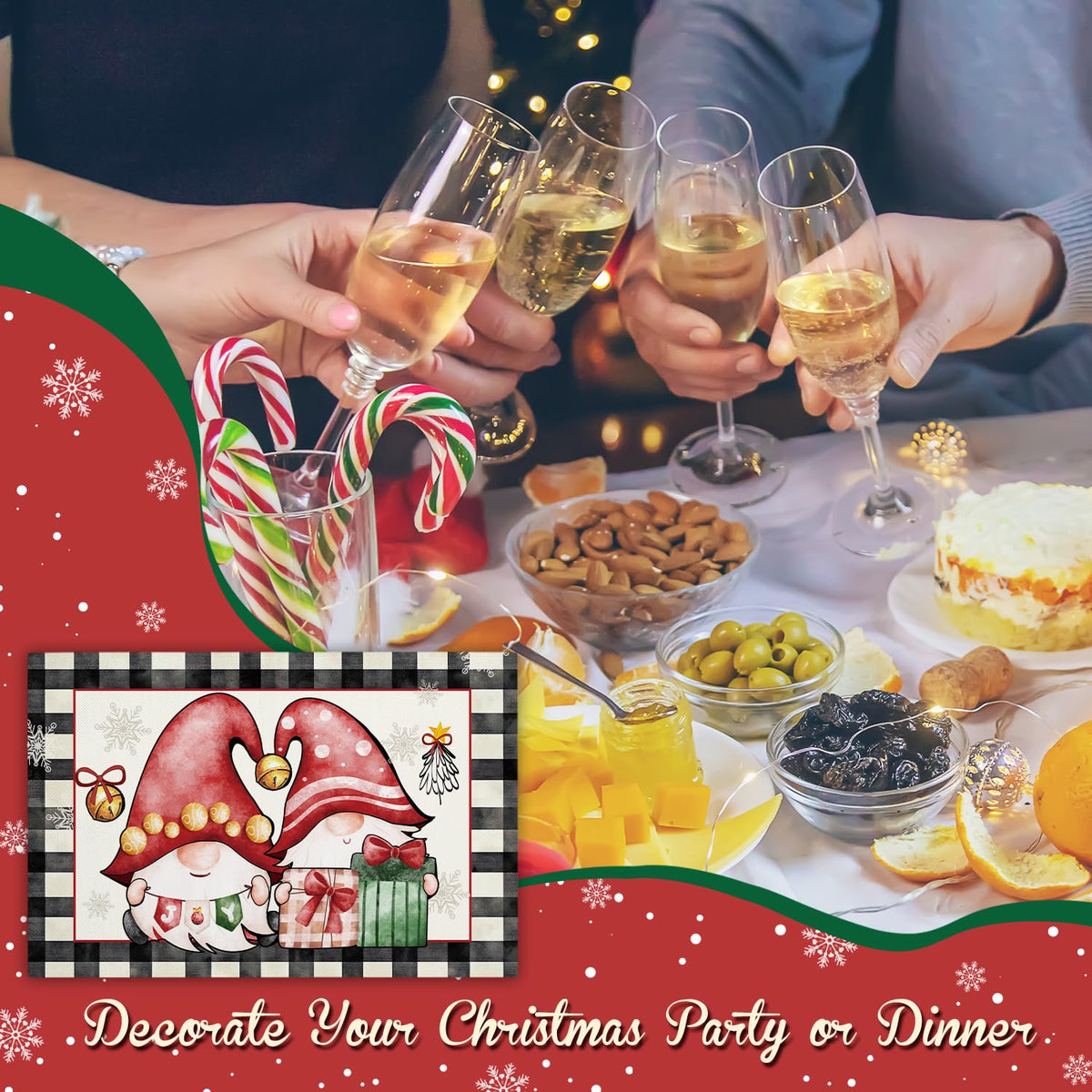 Funny Santa Snowflakes Christmas Placemats Set of 4 Winter Gifts for Christmas Women Rustic Holiday Placemats Decor for Xmas Party Outdoor Home Kitchen Dining Recyclable Table Mats 12x18 inch - DH720