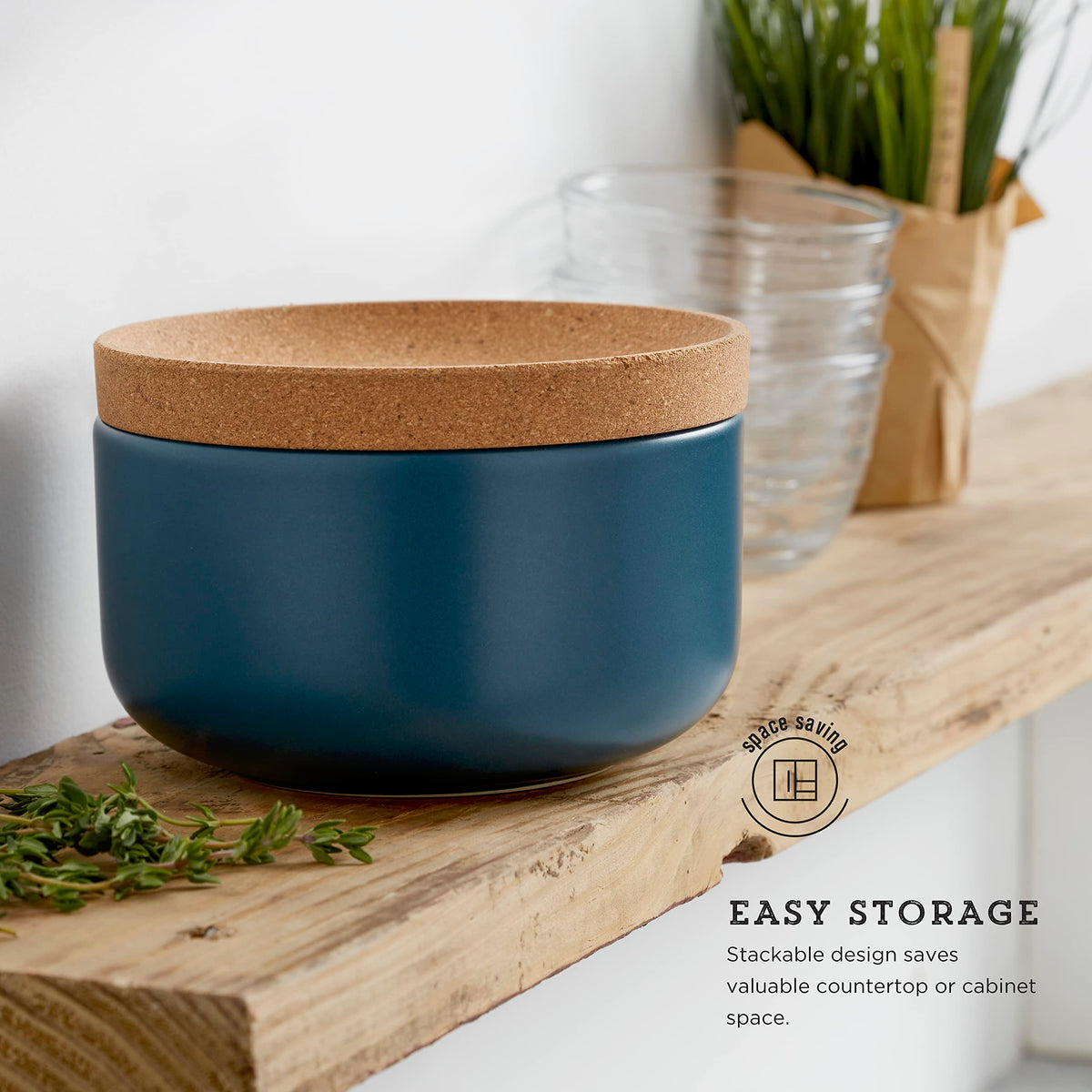 Kamenstein Ceramic and Cork Salt Pig with Easy Lift Lid for Easy Access,Teal