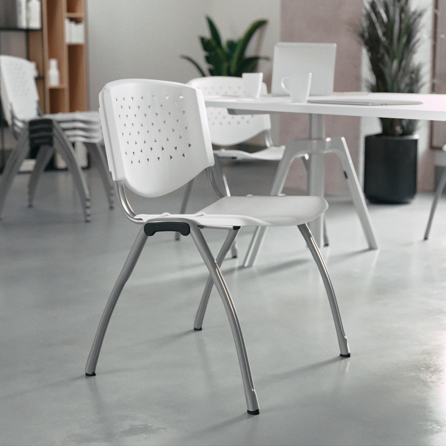 Flash Furniture HERCULES Series 880 lb. Capacity White Plastic Stack Chair with Titanium Gray Powder Coated Frame