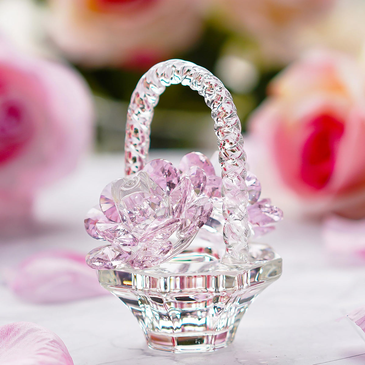 Crystal Rose Flower Figurine Handcrafted Glass Gift for Women