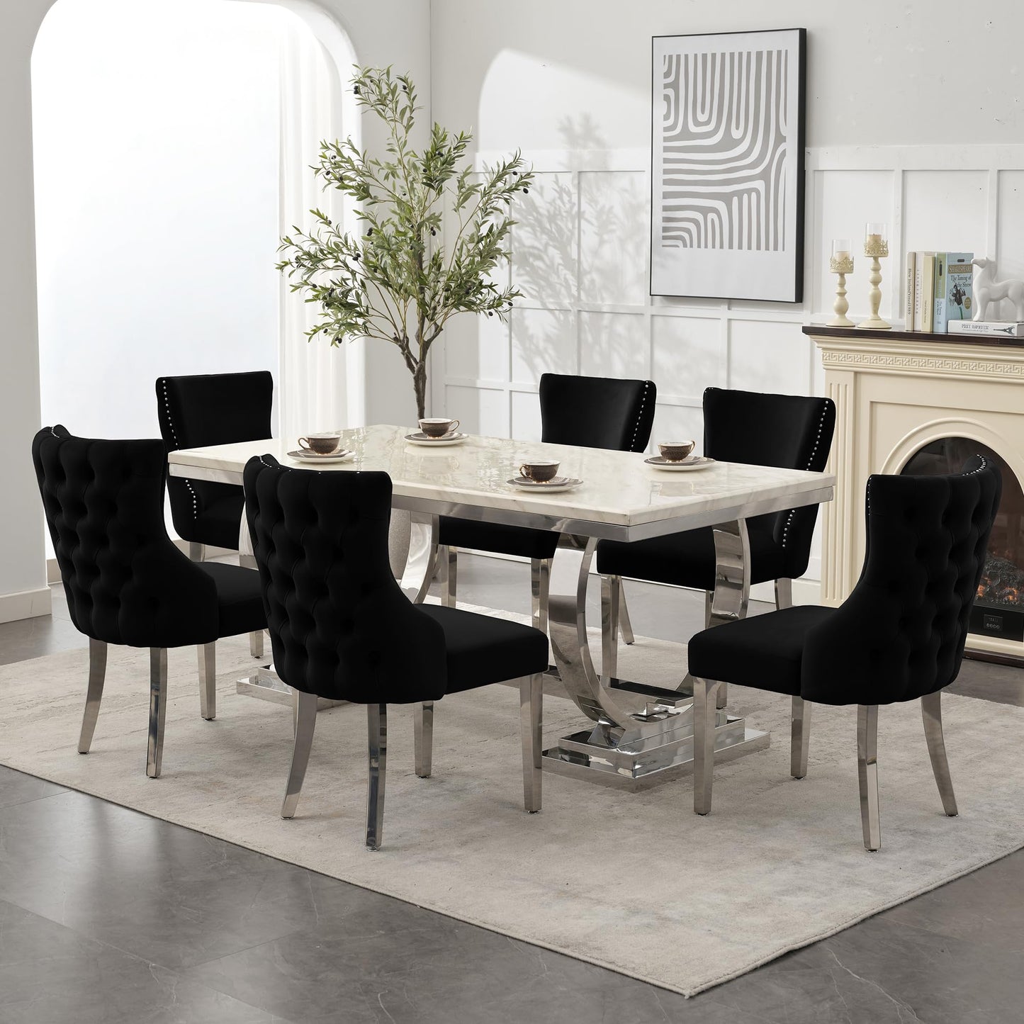 UDAX Velvet Dining Chairs Set of 4, Upholstered Tufted Backrest Sillas de Comedor, Luxurious Dining Chairs with Stainless Steel Legs, Modern Seating for Kitchen, Bedroom & Living Room