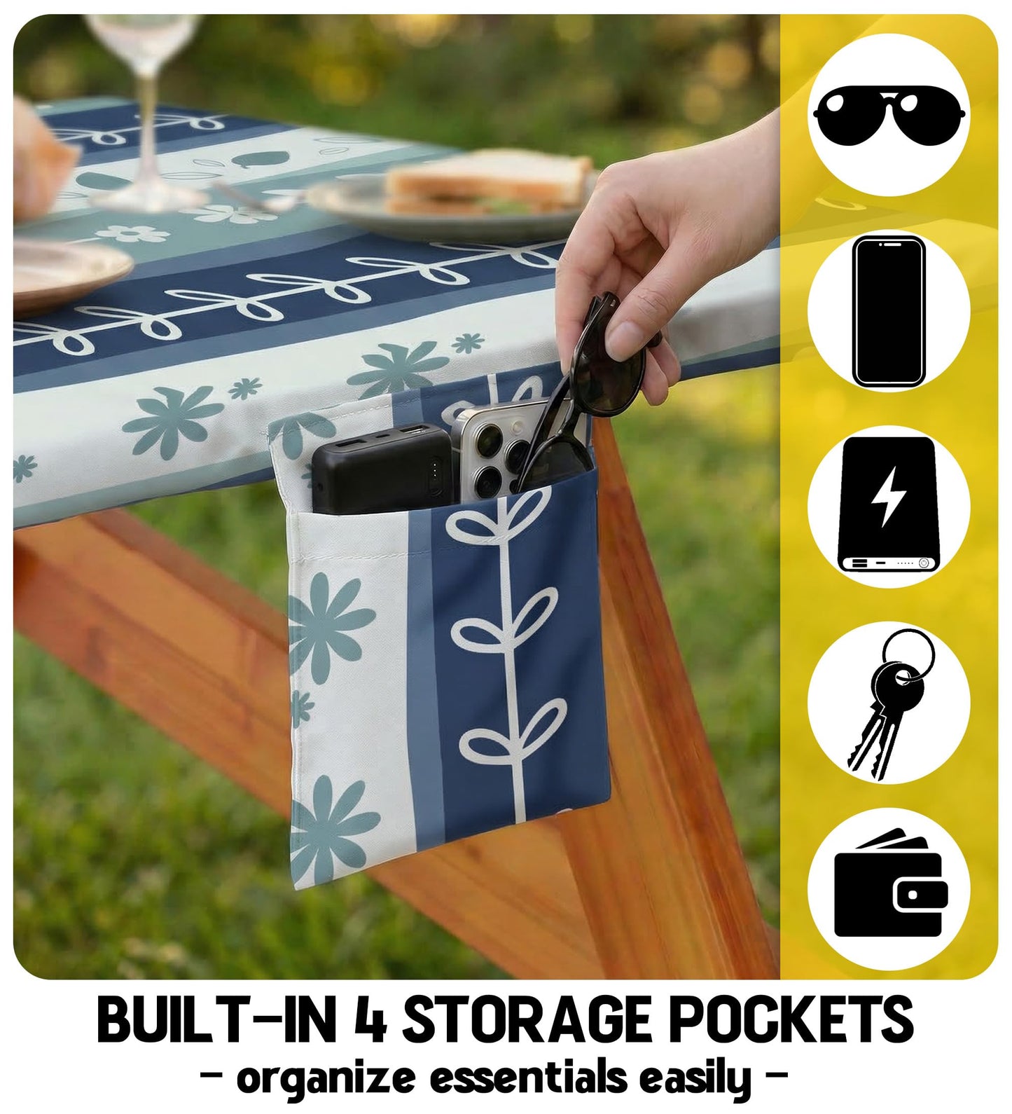 Picnic Table Cover with Bench Covers Waterproof Elastic Rectangle Furniture Fitted Tablecloth Table Cloth Glamping Camp Camper Camping Essentials Outdoor Road Trip Rv Car Travel Vacation Canping Gear
