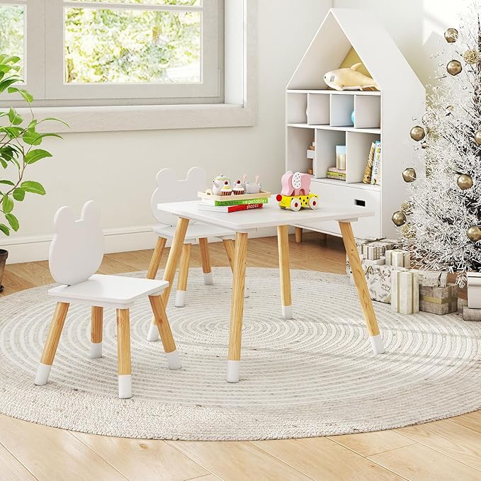 Costzon Kids Table and Chairs, Wooden Toddler Desk Set
