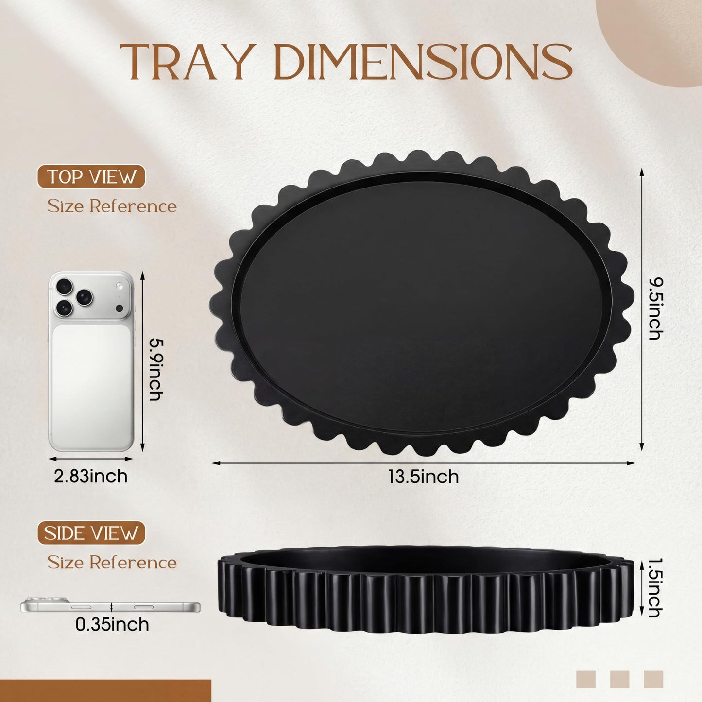 Teecyhooo 13.5 x 9.5'' Large Oval Decorative Tray for Coffee Tables Wooden Modern Coffee Table Tray Handmade Trays Home Decor for Living Room Kitchen Accent Table Centerpiece Counter Decorative Trays
