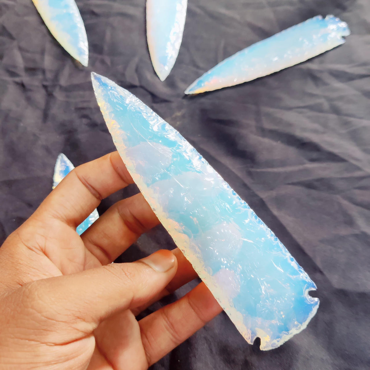 6" Opalite Spearhead - Large Hand-Carved Crystal Arrowhead for Meditation, Energy Healing & Home Decor - Iridescent Moonstone-Style Metaphysical Gemstone - Unique Spiritual Gift & Altar Decor by Forestofcrystals
