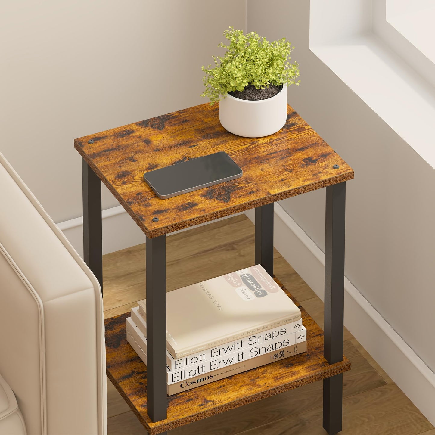TUTOTAK End Table, Side Table, Nightstand, 2-Tier Storage Shelf, Sofa Side Table for Small Space, Living Room, Bed Room Brown and Black TB01BB034