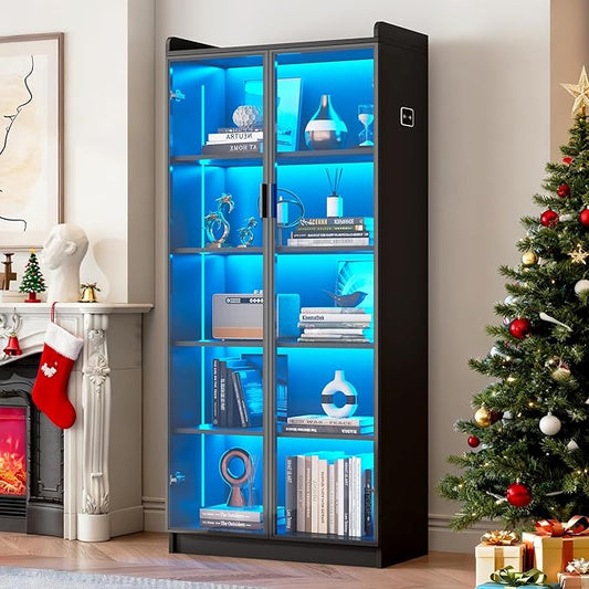 Dystler Display Cabinet with Glass Doors and Shelves, 5 Tier Display Case