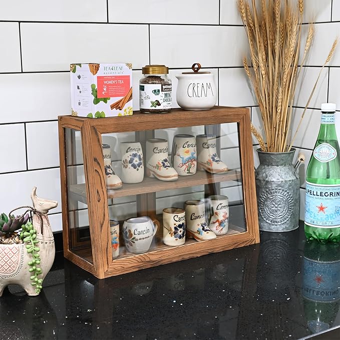 MOOCA Wood and Glass Display Case, Double Door