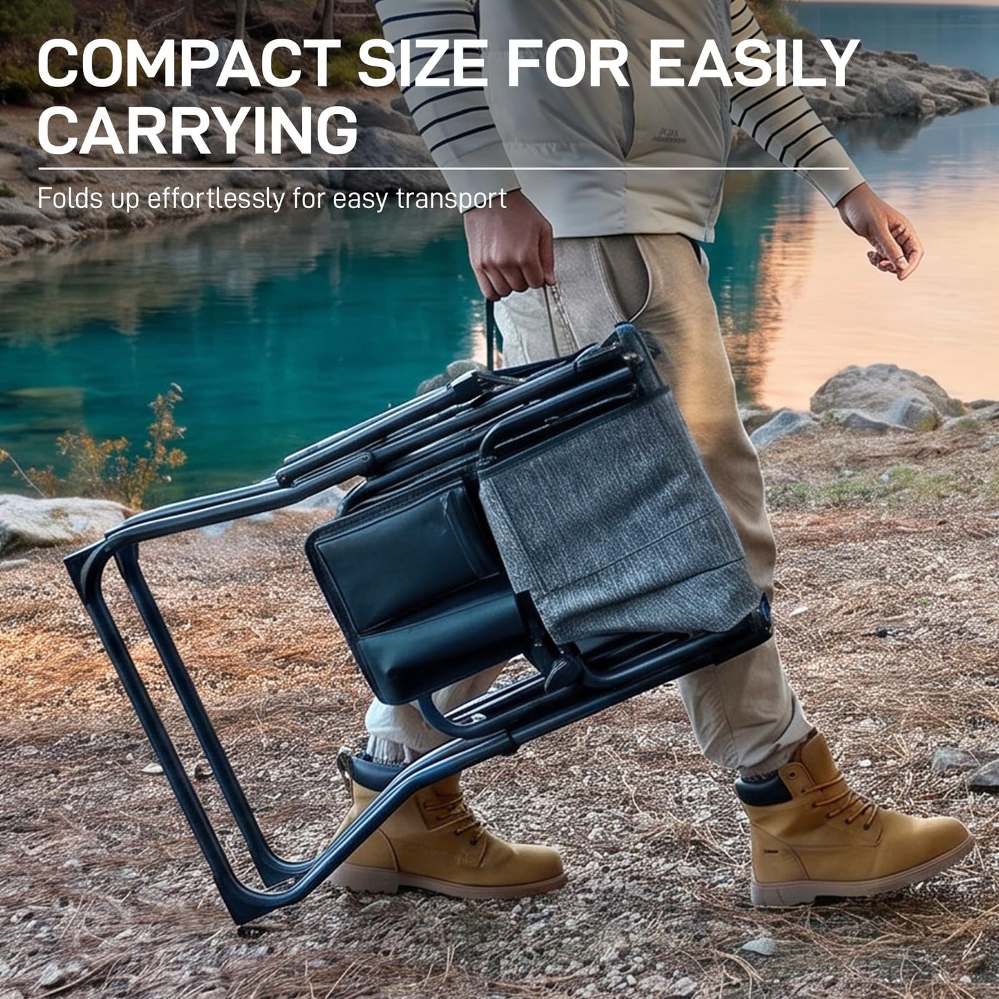 EVER ADVANCED Portable 30.7" Seat Height Tall Folding Camping Chair Directors Chair High Foldable Bar Stool with Side Table for Makeup Artist, Sports Event, Craft Show, Stretch Mesh, Supports 350LBS