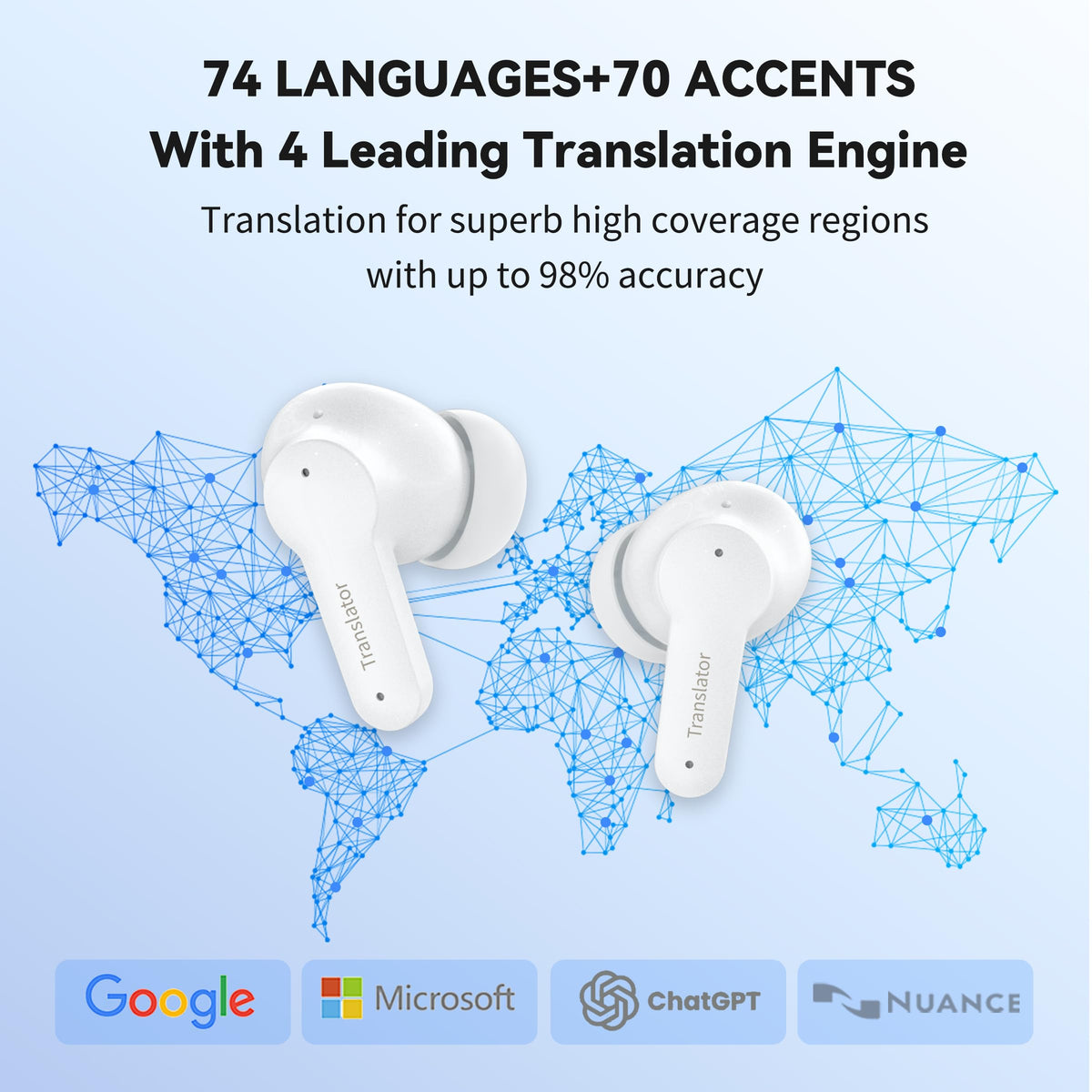 Wooask M3 Translator Earbuds Instant Translation Language Translator Device Support 74 Languages and 70 Accents (Without Offline Package)