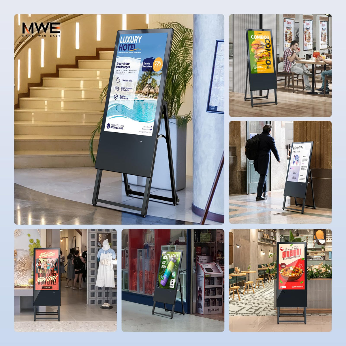 QIXZOCV MWE 32 Inch Digital Signage Display, Portable LCD Digital Kiosk, Advertising Display Poster, Android Kiosk with Auto Media Player, HDMI/USB