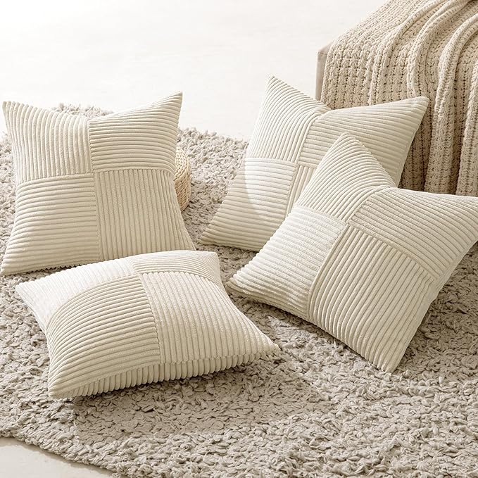 MIULEE Beige Throw Pillow Covers 16x16 Inch Set of 4 Boho Patchwork Cushion