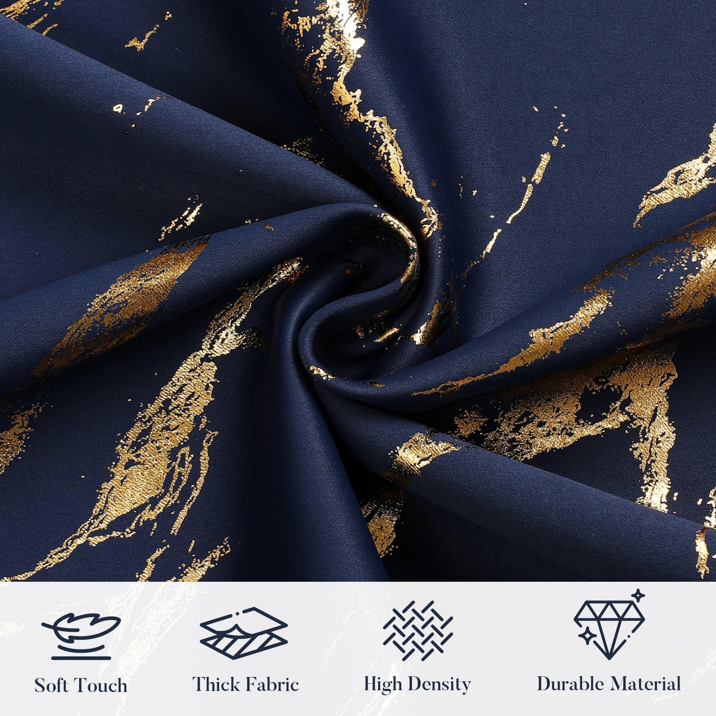 WUBODTI Navy Blue and Gold 100% Blackout Patterned Curtains 84 Inches Long 2 Panels, Gold Marble Printed Thermal Insulated Curtain Modern Abstract Drapes for Bedroom Living Room Dining Room