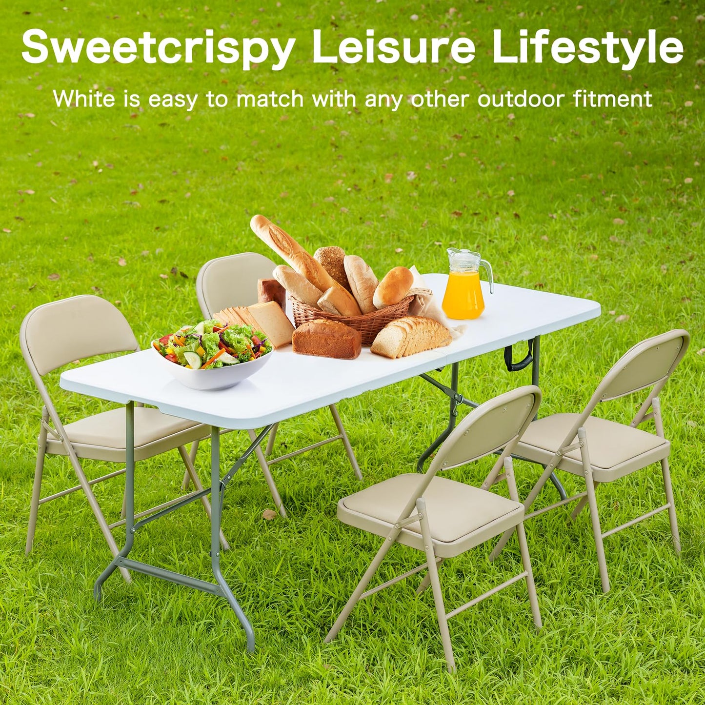 Sweetcrispy 4 FT Folding Picnic Table Easy to Fold and Store, Foldable Table for Camping Picnic Dining Party Kitchen Outdoor Indoor with Carrying Handle