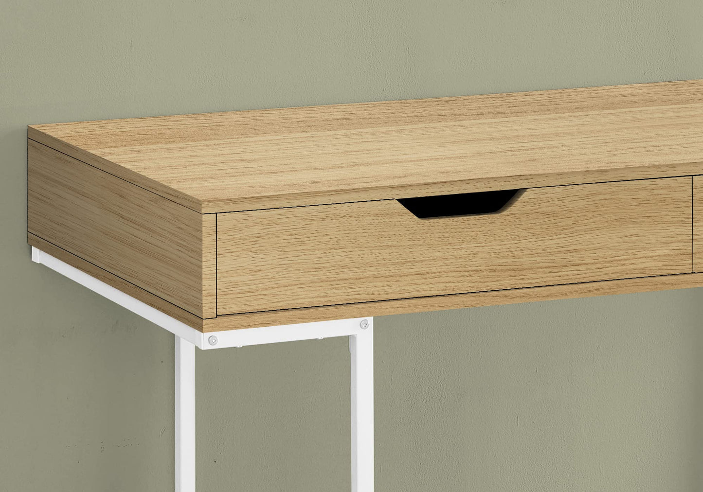 Monarch Specialties I 7569 Computer Desk, Home Office, Laptop, Storage Drawers, 48" L, Work, Metal, Laminate, Natural, White, Contemporary, Modern