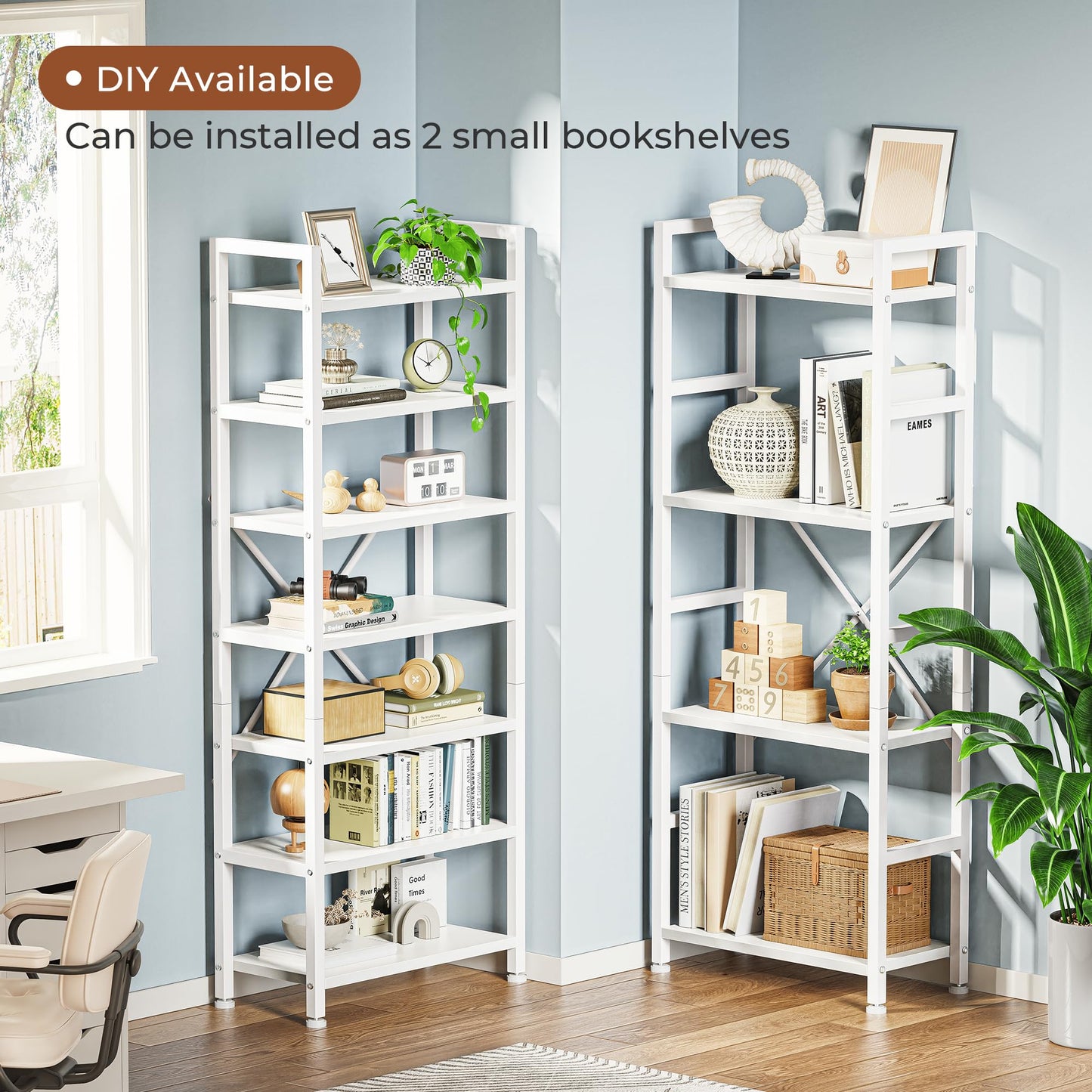 SUPERJARE Triple Bookshelf, Bookcase with 11 Open Display Shelves, Wide Book Shelf Book Case for Home & Office, 4 Tier, White