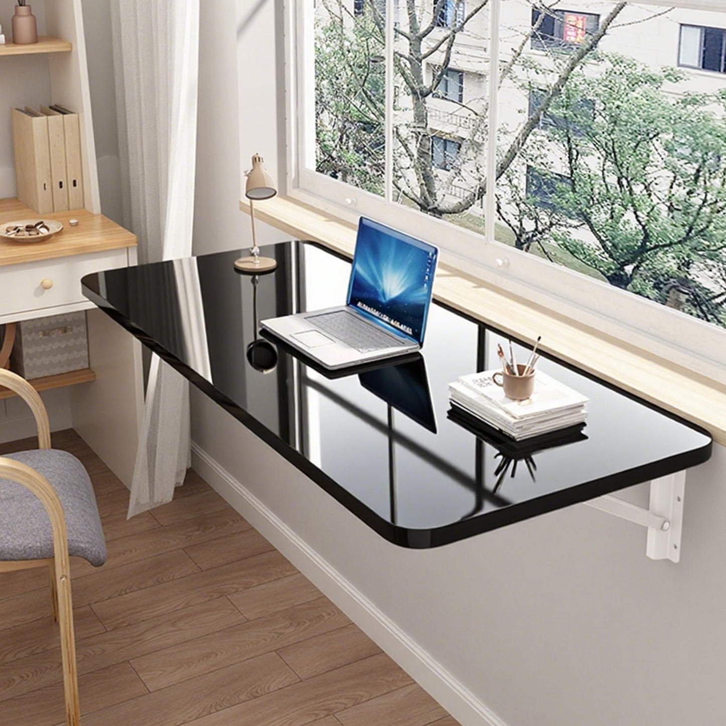 SKVSKV Laundry Table for Folding Clothes,Wall Mounted Folding Desk,Wall Table Fold Down,Floating Wall Desks for Small Spaces,Home Office Study Work Bench, Kitchen(Black 31.5×19.7inch