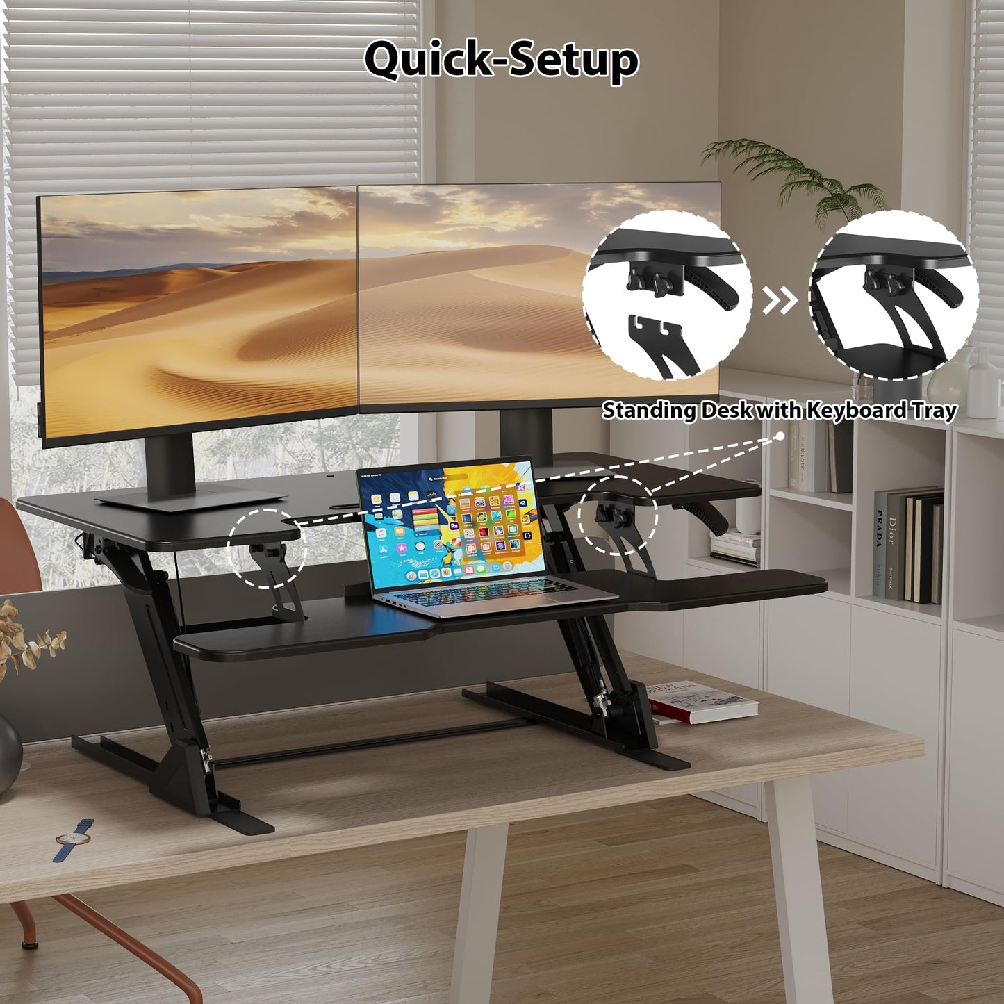BONTEC Standing Desk Converter w/Dual Gas Spring, Height Adjustable for Dual Monitor Workstation (42")