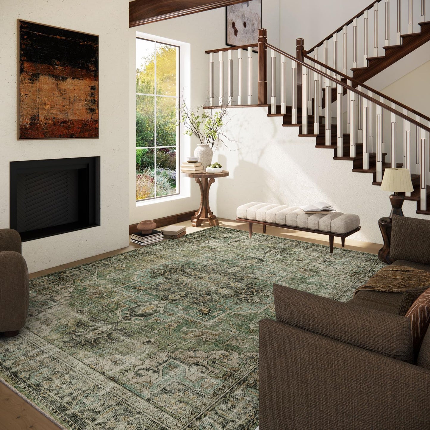 8x10 Area Rugs for Living Room: Washable Bedroom Rug Boho Vintage Rugs Stain Resistant Non Slip Low Pile Soft Lightweight Carpet for Kitchen Dining Room Farmhouse Nursery Kids Room