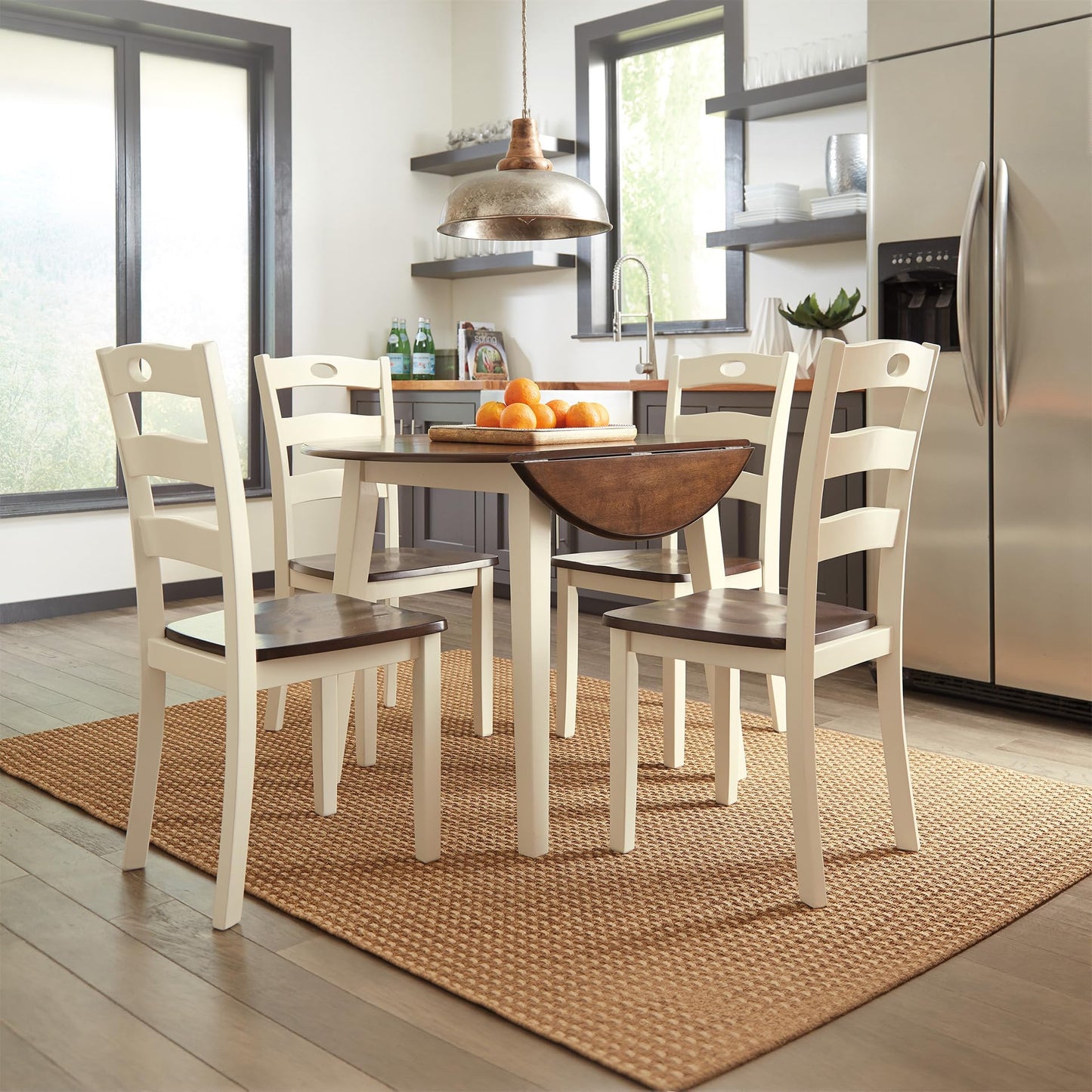 Signature Design by Ashley Woodanville Cottage 40" Round Drop Leaf Dining Table, Cream & Brown
