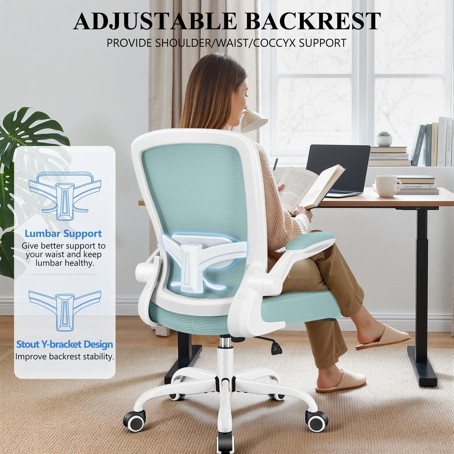 FelixKing Office Chair, Ergonomic Desk Chair Breathable Mesh Chairs Adjustable High Back Lumbar Support Flip-up Armrests, Executive Rolling Swivel Comfy Computer Chairs Home Office Light Blue