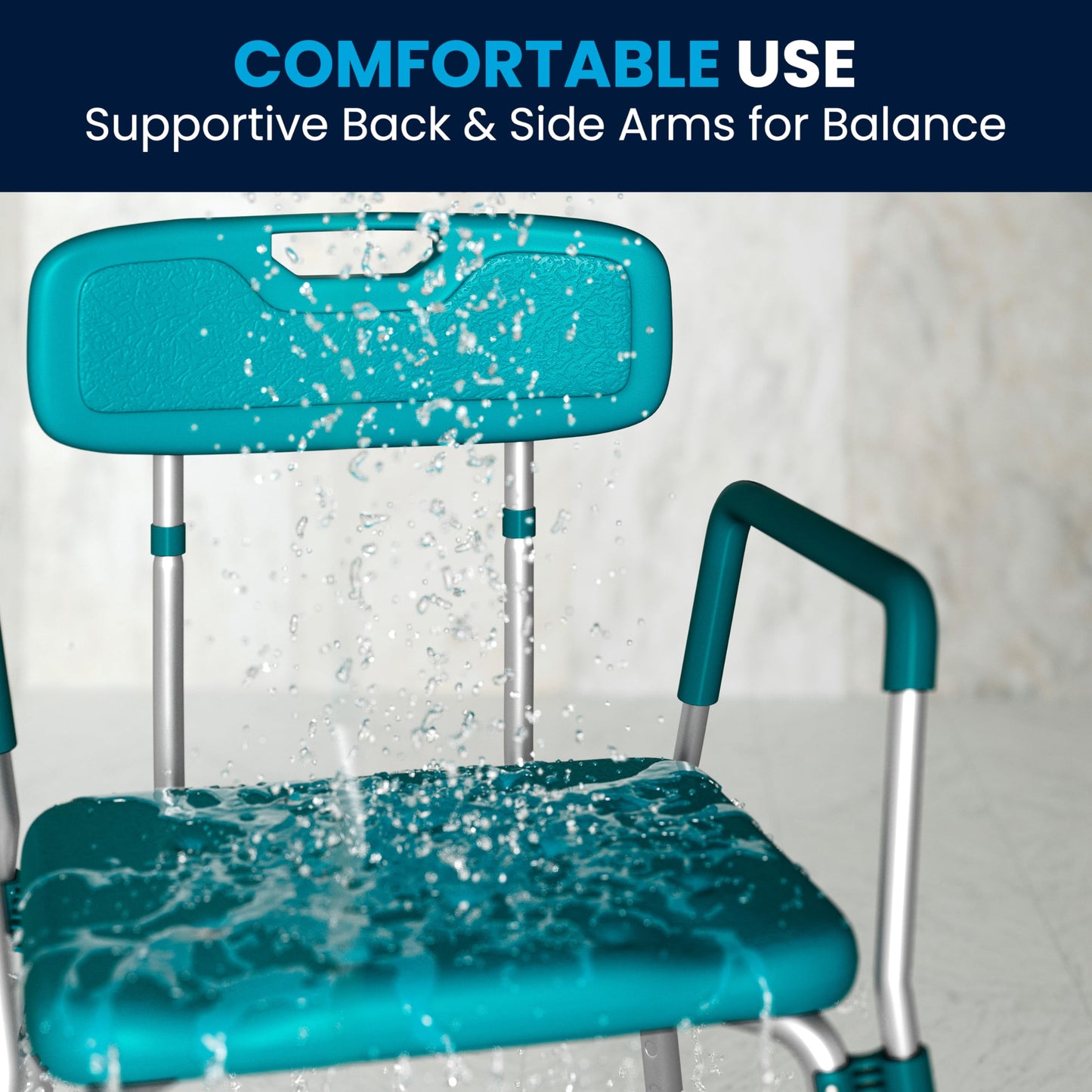 Flash Furniture HERCULES Series 300 Lb. Capacity Adjustable Teal Bath & Shower Chair with Quick Release Back & Arms
